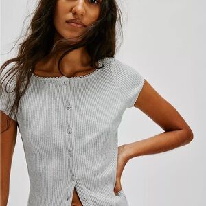 Free People Light Gray Ribbed Button-Down Shirt “Most Wanted Cardi” Never worn!